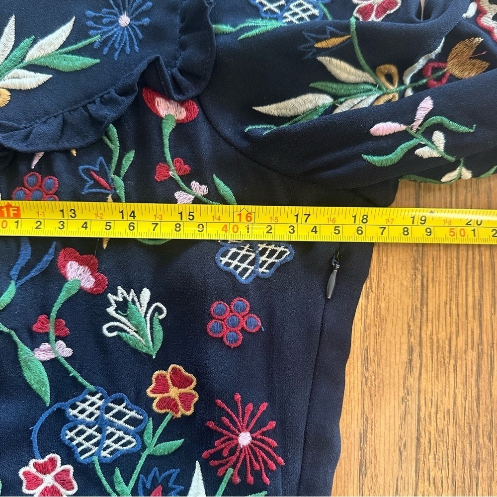 Zara Blue Full Embroidered Mini Shift Dress Size Women’s Medium Long Sleeve - Picture 14 of 15